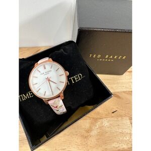 Ted Baker Watch Rose Gold Pink Floral Watch Leather Strap Feminine NWT